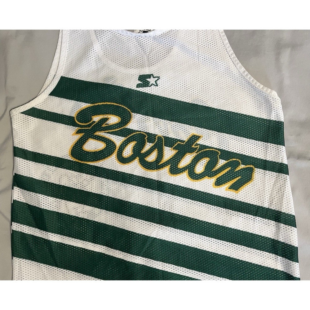 Vintage Boston Celtics Jersey Starter Mesh Tank Top Striped Made In USA White L - Picture 13 of 14